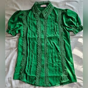 Size Medium, Emerald Green Eyelet Blouse